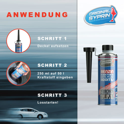 SYPRIN Original Benzin Additiv - Benzinzusatz für bessere Motorenleistung  und Abgaswerte - Zusatz gegen Verkorkungen an Ventilen und Einspritzdüsen :  : Auto & Motorrad