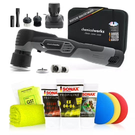 chemicalworkz Evo Mini Akku Hybrid-Exzenter Poliermaschinen Set mit Sonax Polituren BASIC