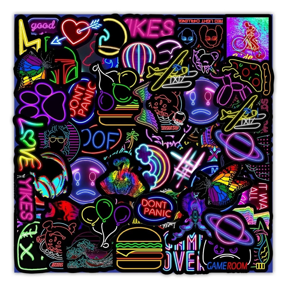 100PCS Cartoon Neon  Rainbow Stickers Aesthetic - KTStechnixx