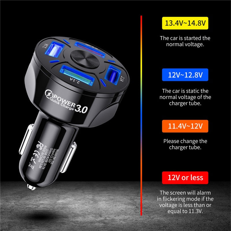 USLION 4 Ports USB Car Charge 48W Quick 7A Mini Fast Charging For iPhone 11 Xiaomi Huawei Mobile Phone Charger Adapter in Car - KTStechnixx