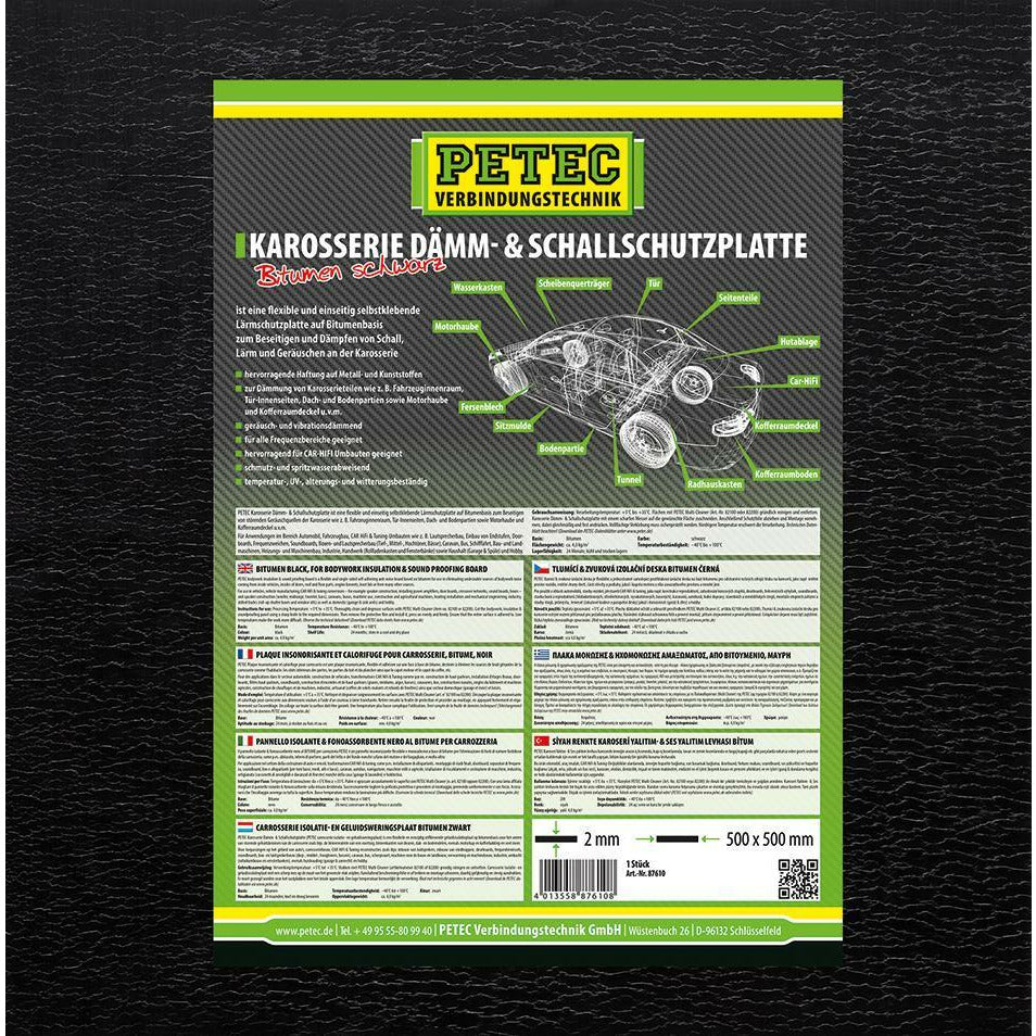 Karosserie-Dämm- & Schallschutzmatte 500mm x 500mm x 2mm Bitumen, Schwarz - KTStechnixx